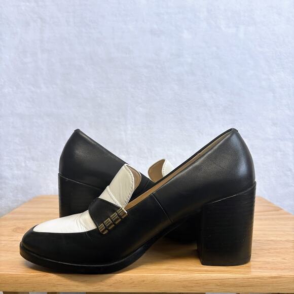 Cole Haan Mazie Colorblock Slip On Black Leather Loafer Stacked Heel Pump Size 8 - Picture 7 of 12